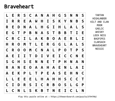 Braveheart Word Search!